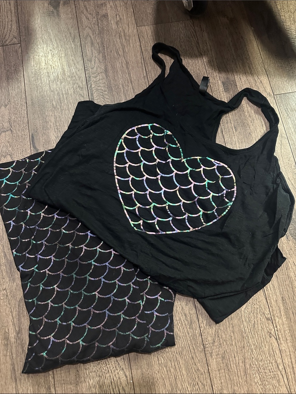torrid Black Tank & Legging Set with Iridescent Mermaid Scale Heart